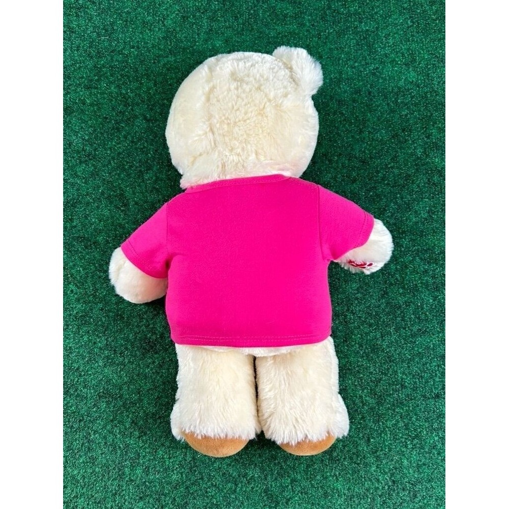 Build-A-Bear Workshop Cream Teddy Bear Plush in Pink "Happy Birthday" Shirt - Picture 2 of 7
